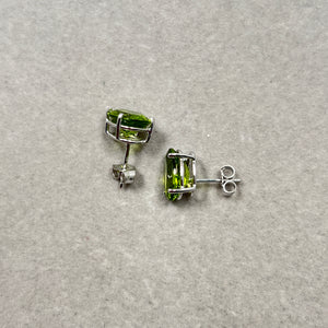 AAA Oval Peridot Stud Earrings: 18K White Gold, 3.32 Ct