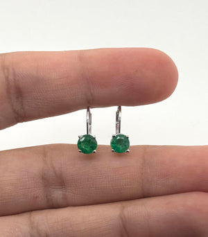 5.5mm Natural Emerald Leverback Earrings | 14K White Gold AA Round Emerald 0.95–1.41 Ct