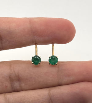 5.5mm Natural Emerald Scroll Leverback Earrings | 14K Yellow Gold AA Round Emerald 0.95–1.41 Ct