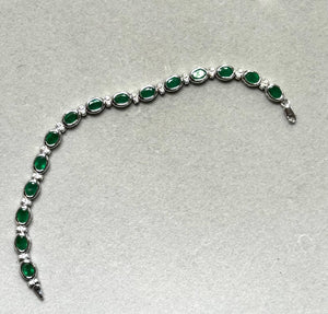 0.32 Ct Diamond -10.70 Ct Natural Emerald Eternity Bracelet  7x5 mm Oval Emerald & Diamond Tennis Bracelet in 14K White Gold