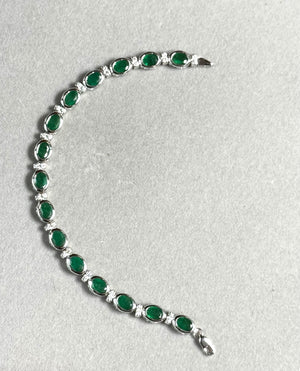 0.32 Ct Diamond -10.70 Ct Natural Emerald Eternity Bracelet  7x5 mm Oval Emerald & Diamond Tennis Bracelet in 14K White Gold