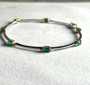 Emerald & Diamond Bracelet – 1.74 Ct Natural Emerald with 0.07 Ct Diamonds in 14K Two-Tone Gold | Fine Gemstone Bracelet