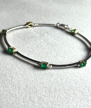 Emerald & Diamond Bracelet – 1.74 Ct Natural Emerald with 0.07 Ct Diamonds in 14K Two-Tone Gold | Fine Gemstone Bracelet