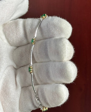 Emerald & Diamond Bracelet – 1.74 Ct Natural Emerald with 0.07 Ct Diamonds in 14K Two-Tone Gold | Fine Gemstone Bracelet