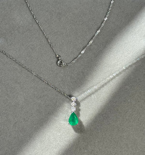 8x6 mm Natural Emerald Pendant with 0.04 Ct Diamonds in 14K White Gold – Oval Emerald Necklace, Solitaire Emerald Jewelry Gift
