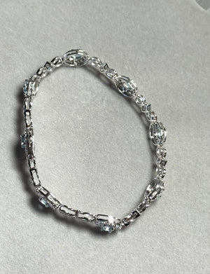 1.60 Ct Aquamarine & 1.29 Ct Diamond Tennis Bracelet in 14K White Gold – March Birthstone, Dainty Gemstone Jewelry, Anniversary Gift for Her