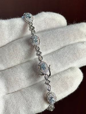 1.60 Ct Aquamarine & 1.29 Ct Diamond Tennis Bracelet in 14K White Gold – March Birthstone, Dainty Gemstone Jewelry, Anniversary Gift for Her