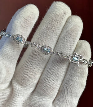 1.60 Ct Aquamarine & 1.29 Ct Diamond Tennis Bracelet in 14K White Gold – March Birthstone, Dainty Gemstone Jewelry, Anniversary Gift for Her