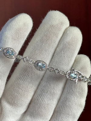 1.60 Ct Aquamarine & 1.29 Ct Diamond Tennis Bracelet in 14K White Gold – March Birthstone, Dainty Gemstone Jewelry, Anniversary Gift for Her
