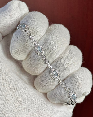 1.60 Ct Aquamarine & 1.29 Ct Diamond Tennis Bracelet in 14K White Gold – March Birthstone, Dainty Gemstone Jewelry, Anniversary Gift for Her