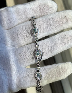 1.60 Ct Aquamarine & 1.29 Ct Diamond Tennis Bracelet in 14K White Gold – March Birthstone, Dainty Gemstone Jewelry, Anniversary Gift for Her