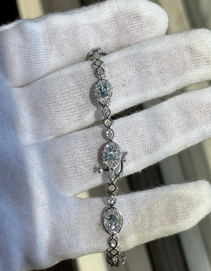 1.60 Ct Aquamarine & 1.29 Ct Diamond Tennis Bracelet in 14K White Gold – March Birthstone, Dainty Gemstone Jewelry, Anniversary Gift for Her