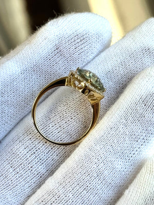 Green Amethyst Ring 2.99 Ct with 0.14 Ct Diamond in 14K Yellow Gold | Emerald Cut Amethyst Diamond Ring | February Birthstone l Size 6.5