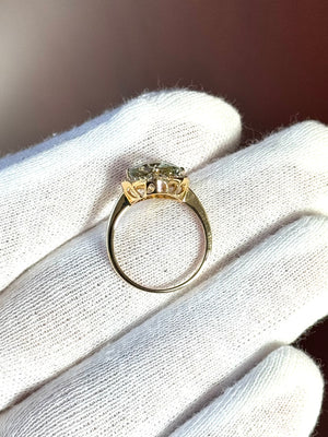 Green Amethyst Ring 2.99 Ct with 0.14 Ct Diamond in 14K Yellow Gold | Emerald Cut Amethyst Diamond Ring | February Birthstone l Size 6.5