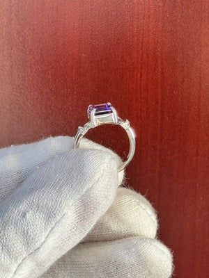 0.01 Ct Diamond & 2.25 Ct Amethyst Ring in 14K White Gold | Oval Amethyst Solitaire Ring | February Birthstone Jewelry | Size 5.5