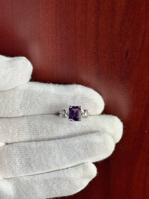 0.01 Ct Diamond & 2.25 Ct Amethyst Ring in 14K White Gold | Oval Amethyst Solitaire Ring | February Birthstone Jewelry | Size 5.5