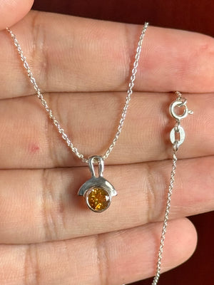 0.93 Ct Citrine Solitaire Pendant in Sterling Silver | Round Yellow Citrine Necklace | November Birthstone Jewelry Gift for Her