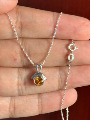 0.93 Ct Citrine Solitaire Pendant in Sterling Silver | Round Yellow Citrine Necklace | November Birthstone Jewelry Gift for Her