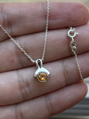 0.93 Ct Citrine Solitaire Pendant in Sterling Silver | Round Yellow Citrine Necklace | November Birthstone Jewelry Gift for Her