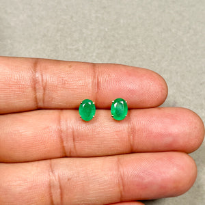 Natural Emerald Stud Earrings 8x6mm Oval AA in 14K Yellow Gold | May Birthstone Large Green Gemstone Studs Gift for Her