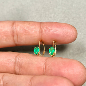 Natural Emerald Lever back Earrings 6x4mm Oval AA in 14K Yellow Gold | May Birthstone Green Gemstone Dangle Earrings