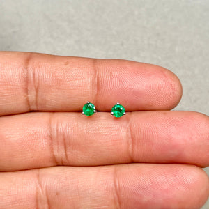 Natural Emerald Stud Earrings 4mm Round AA in Platinum | May Birthstone Green Gemstone Studs