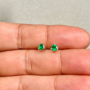 Natural Emerald Stud Earrings 4mm Round AA in Platinum | May Birthstone Green Gemstone Studs