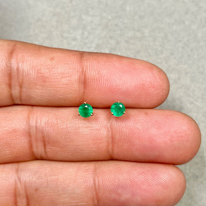 Natural Emerald Stud Earrings 4mm Round AA in 18K Yellow Gold | May Birthstone Green Gemstone Studs