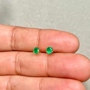 Natural Emerald Stud Earrings 4mm Round AA in 18K Yellow Gold | May Birthstone Green Gemstone Studs