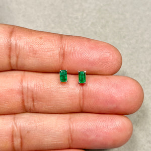 Natural Emerald Stud Earrings 5x3mm Emerald Cut AA in 18K White Gold | May Birthstone Green Gemstone Studs Gift for Her