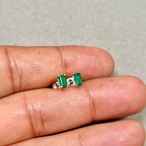 Natural Emerald Stud Earrings 5x3mm Emerald Cut AA in 18K White Gold | May Birthstone Green Gemstone Studs Gift for Her