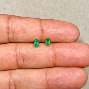 Natural Emerald Stud Earrings 5x3mm Oval AA Emerald in 18K Yellow Gold | May Birthstone Green Gemstone Studs