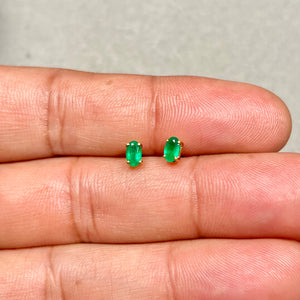 Natural Emerald Stud Earrings 5x3mm Oval AA Emerald in 18K Yellow Gold | May Birthstone Green Gemstone Studs