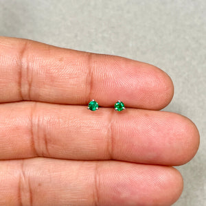 3mm Natural Emerald Stud Earrings – AA Grade Round Emerald in Platinum | May Birthstone Gift