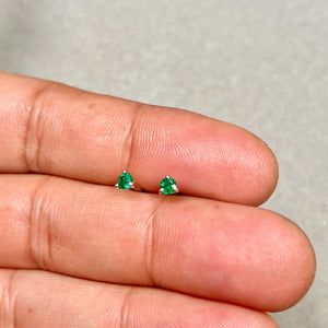 3mm Natural Emerald Stud Earrings – AA Grade Round Emerald in Platinum | May Birthstone Gift