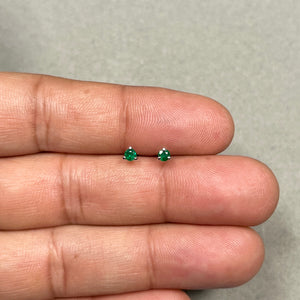 14K white gold natural emerald stud earrings in three prong solitaire setting fine jewelry gift