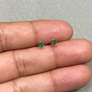 Emerald Stud Earrings | 14K White Gold Solitaire — Elegant Anniversary Gift for Her