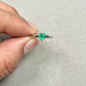 Natural Emerald Heart Ring | 14K White Gold Solitaire — Romantic Anniversary Gift for Her Ring size 4.5
