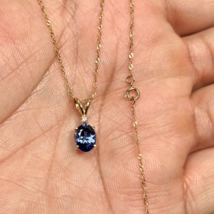 Tanzanite Pendant Necklace | 14K Yellow Gold Diamond Accent — Anniversary Gift for Her