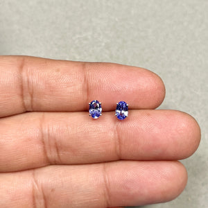 Oval Tanzanite Stud Earrings in Platinum | 6x4 MM AA Natural Tanzanite Earrings | Anniversary Gift for Her | December Birthstone Jewelry