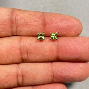 0.60–0.78 Cts 4mm AAA Princess-Cut Peridot Stud Earrings in 14K White Gold | Natural Peridot Birthstone Earrings, August Birthstone Jewelry