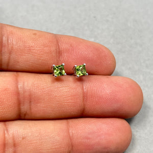 0.60–0.78 Cts 4mm AAA Princess-Cut Peridot Stud Earrings in 14K White Gold | Natural Peridot Birthstone Earrings, August Birthstone Jewelry