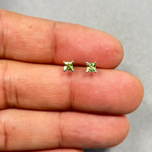 0.44 Cts Peridot Stud Earrings in 14K White Gold | Natural Round Peridot Birthstone Earrings, August Birthstone, Dainty Peridot Studs