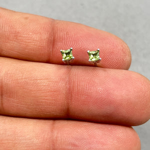0.44 Cts Peridot Stud Earrings in 14K White Gold | Natural Round Peridot Birthstone Earrings, August Birthstone, Dainty Peridot Studs