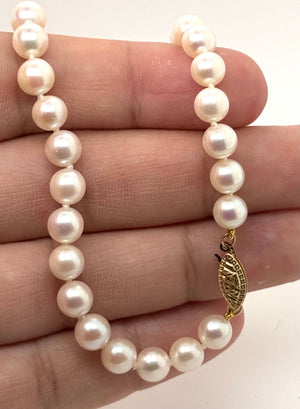 Akoya Pearl Necklace 17 Inch 14K Yellow Gold Clasp | Freshwater Pearl Strand | Classic Pearl Jewelry Gift for Women