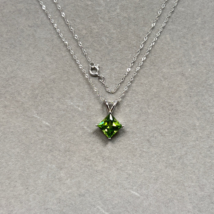 1.72–2.08 Cts Peridot Solitaire Pendant in 14K White Gold | Natural Princess-Cut Peridot Necklace, August Birthstone Jewelry