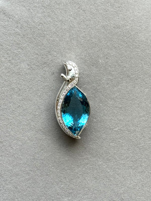 Aquamarine Marquise Pendant 20 Ct Santa Maria Blue, 25x15mm AAA Aquamarine Necklace in 18K White Gold with 0.80 Ct Diamond Accent