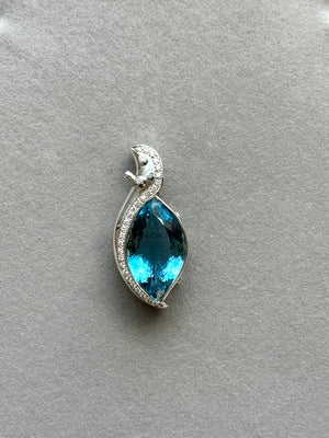 Aquamarine Marquise Pendant 20 Ct Santa Maria Blue, 25x15mm AAA Aquamarine Necklace in 18K White Gold with 0.80 Ct Diamond Accent