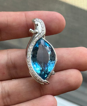 Aquamarine Marquise Pendant 20 Ct Santa Maria Blue, 25x15mm AAA Aquamarine Necklace in 18K White Gold with 0.80 Ct Diamond Accent