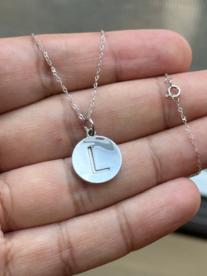 L- Initial Gold Pendant in 14K White Gold – Minimalist Initial Necklace, Dainty Everyday Pendant Jewelry Gift